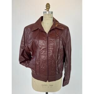 VTG 70s Mens Fitted Leather Disco Moto Biker Big Collar Studio54 Jacket 40